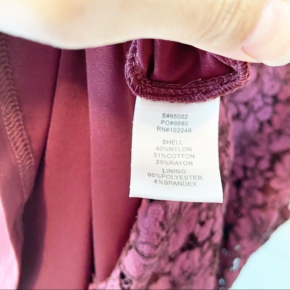 Skies are Blue | Lace Cold Shoulder Dress size Medium, M, Wine/Burgundy color. - Picture 9 of 13